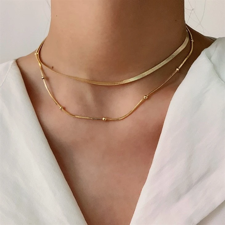 Herringbone And Bead Mixed Chain Necklace