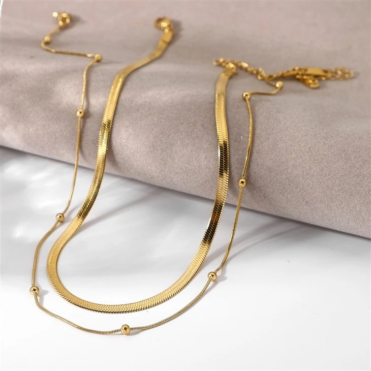 Herringbone And Bead Mixed Chain Necklace