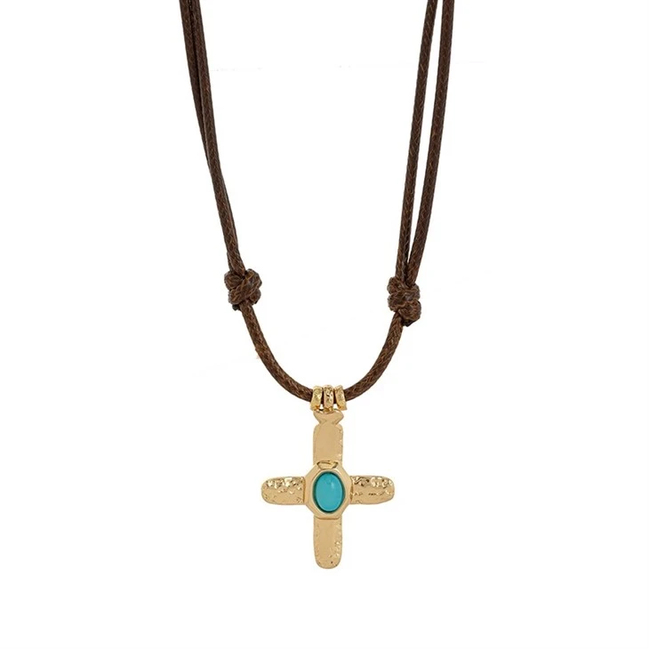 Natural Stone Cross Braided Rope Necklace manufacturers