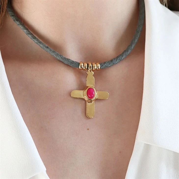 Natural Stone Cross Braided Rope Necklace suppliers