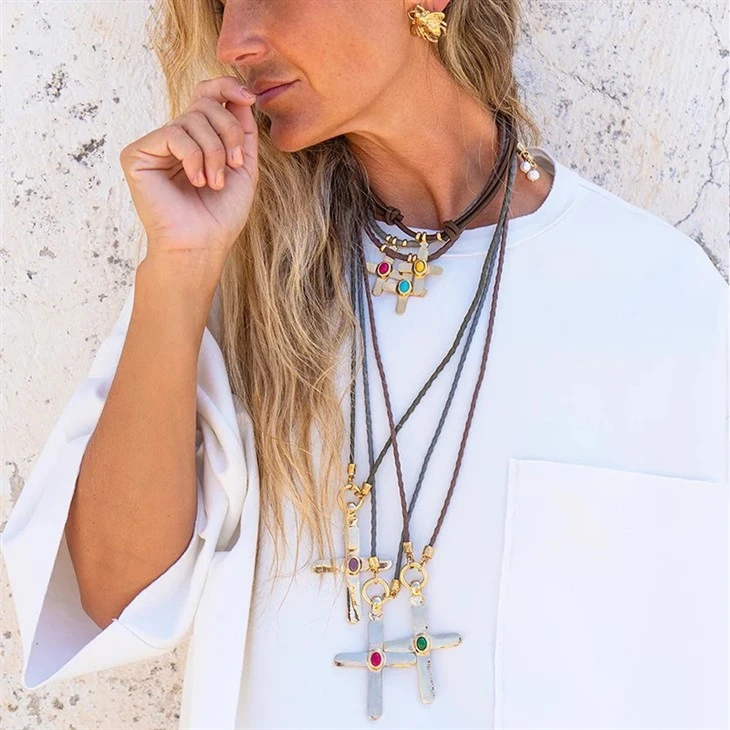 Natural Stone Cross Braided Rope Necklace suppliers