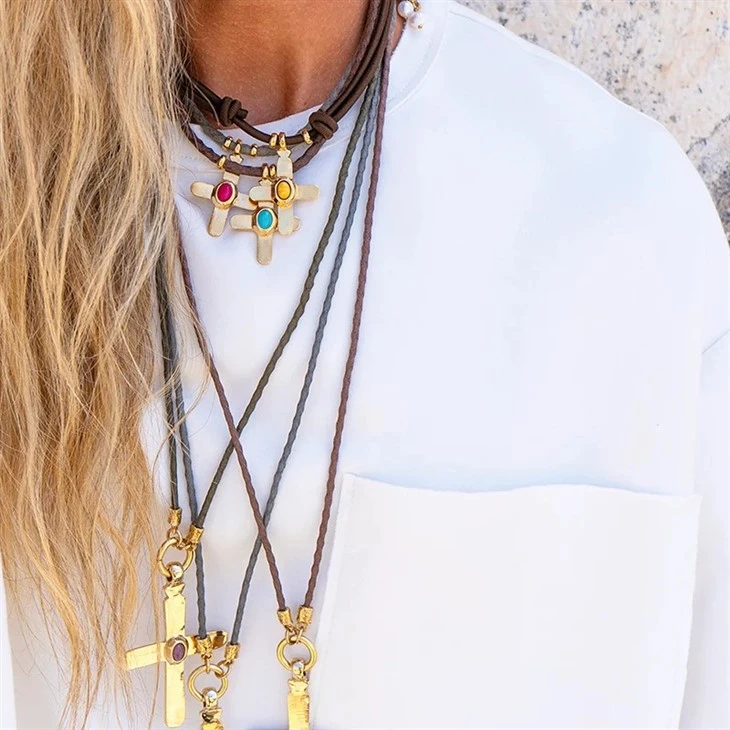Natural Stone Cross Braided Rope Necklace factory